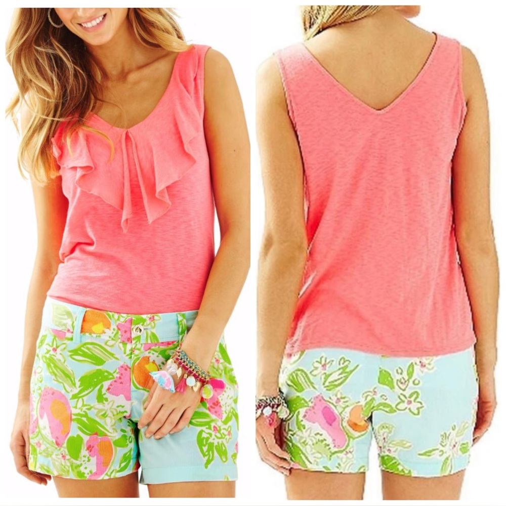 Lilly Pulitzer Shari Top Hot Coral S EUC